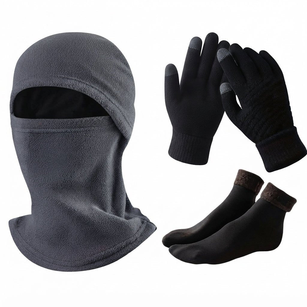 Unisex Winterset mit Fleece-Handschuhen und Sturmhaube