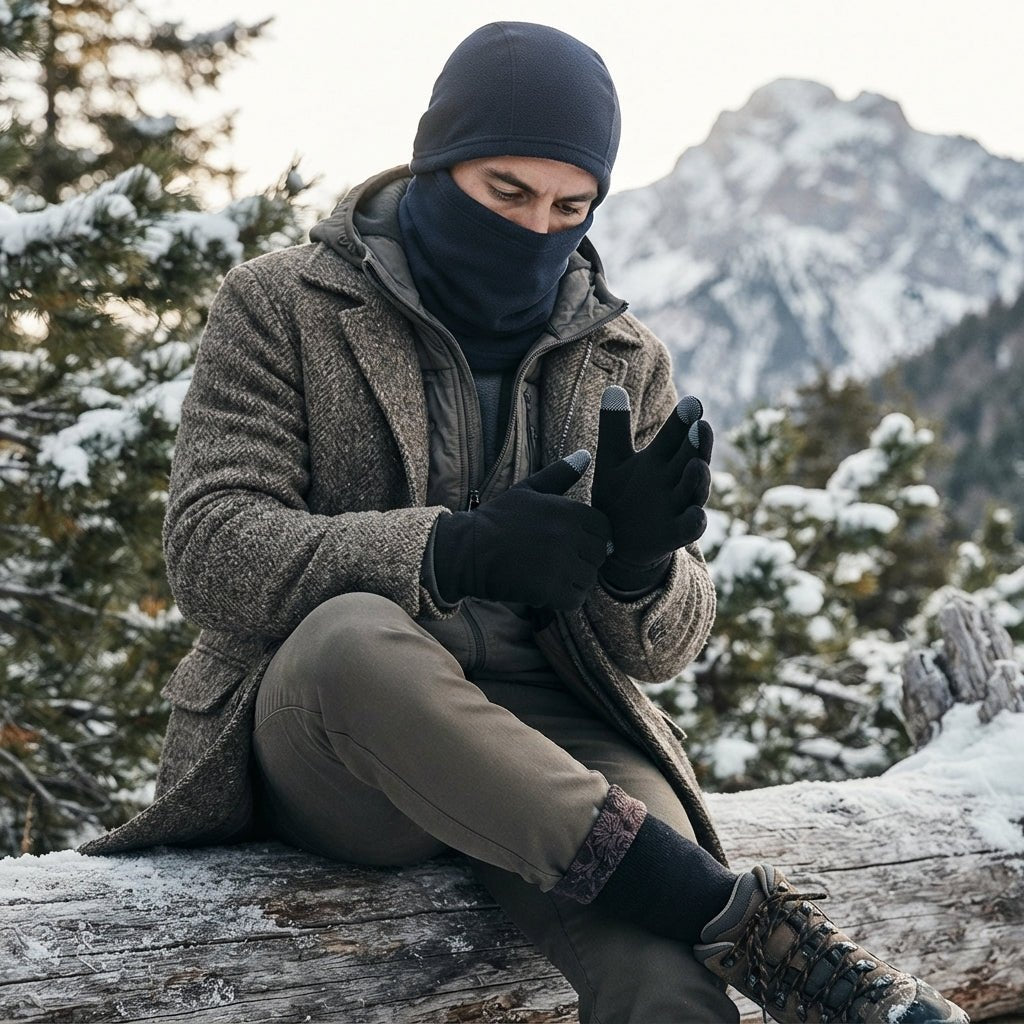 Unisex Winterset mit Fleece-Handschuhen und Sturmhaube