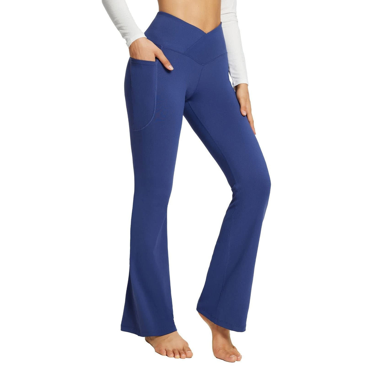 Damen Sportliche Flare-Leggings mit Seitentaschen