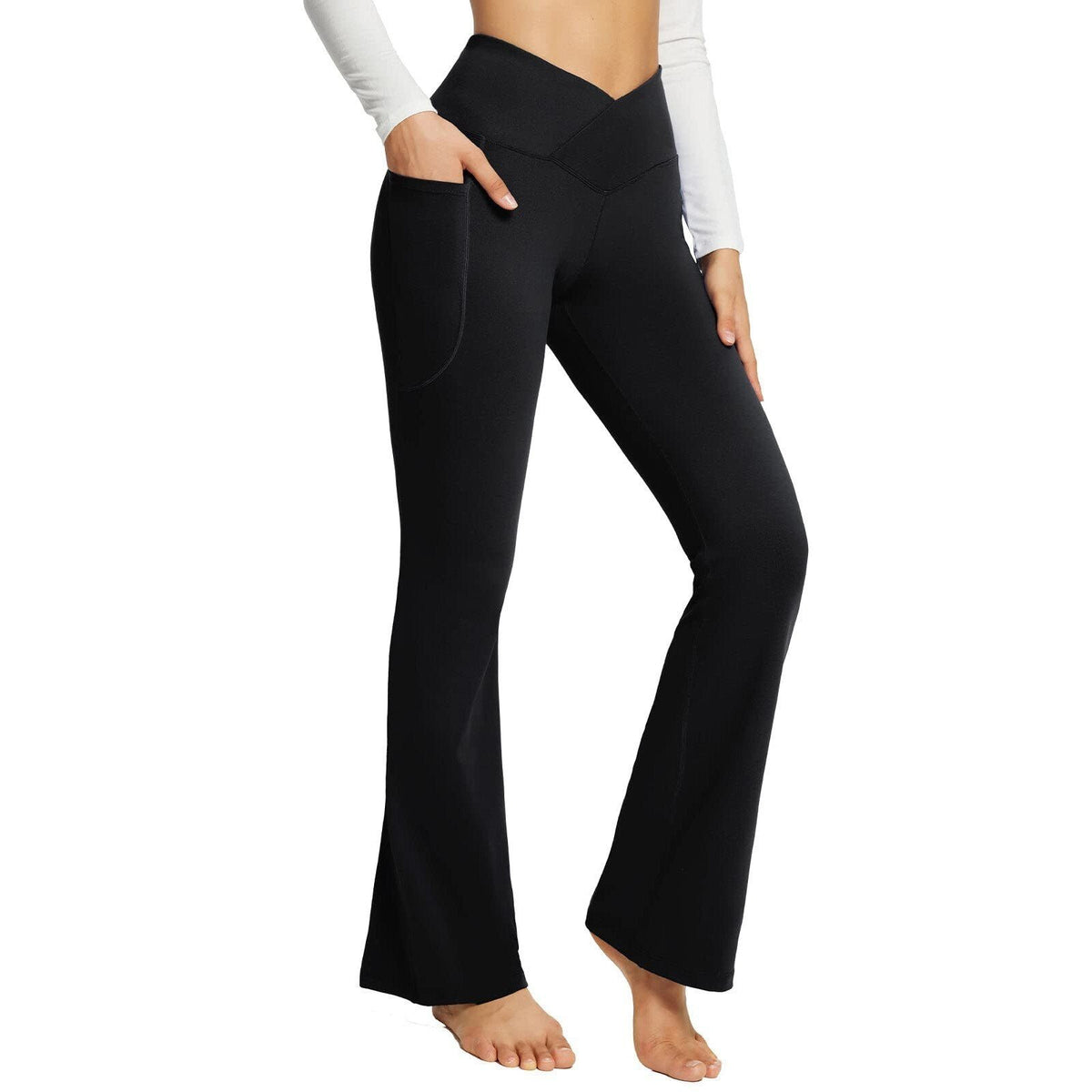 Damen Sportliche Flare-Leggings mit Seitentaschen