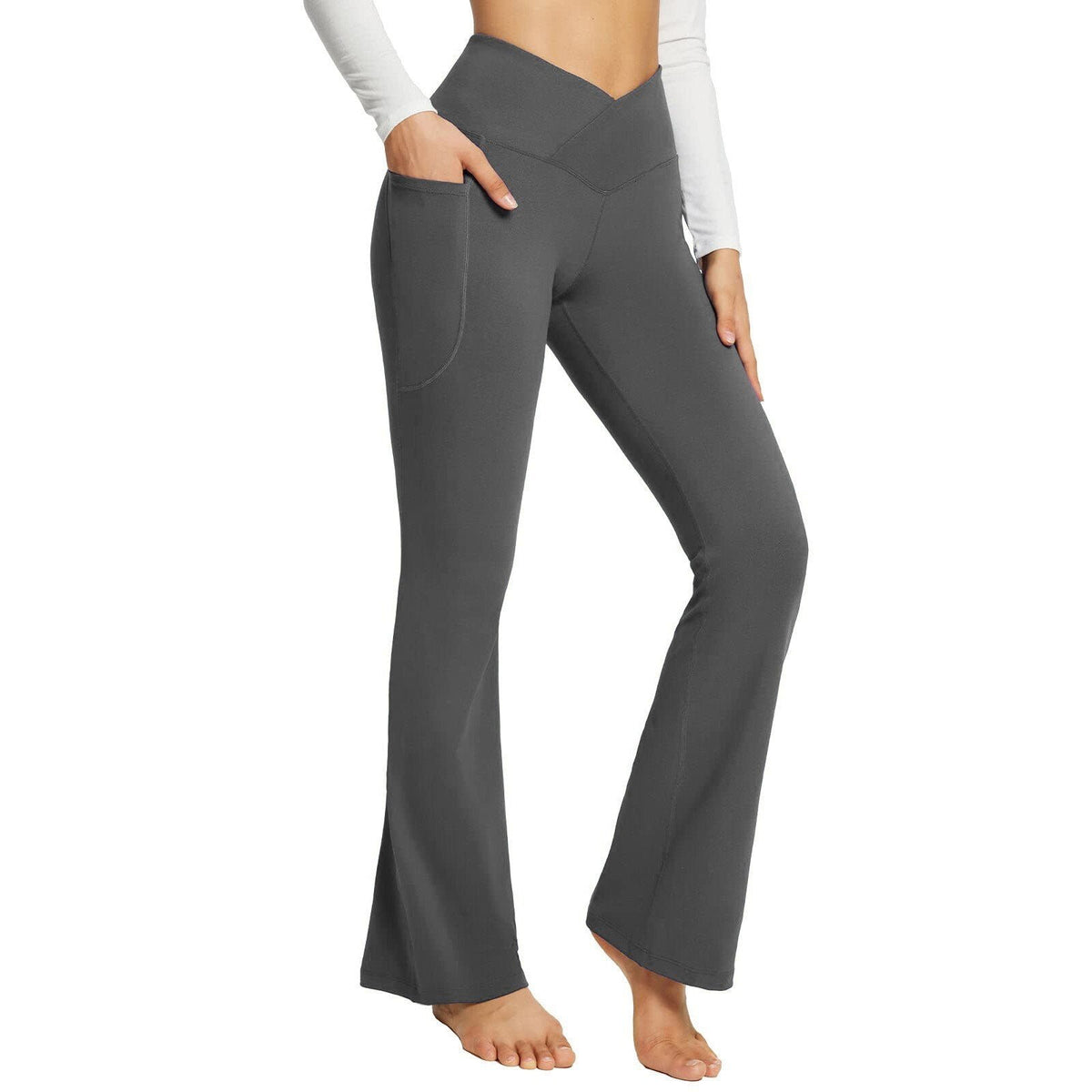 Damen Sportliche Flare-Leggings mit Seitentaschen