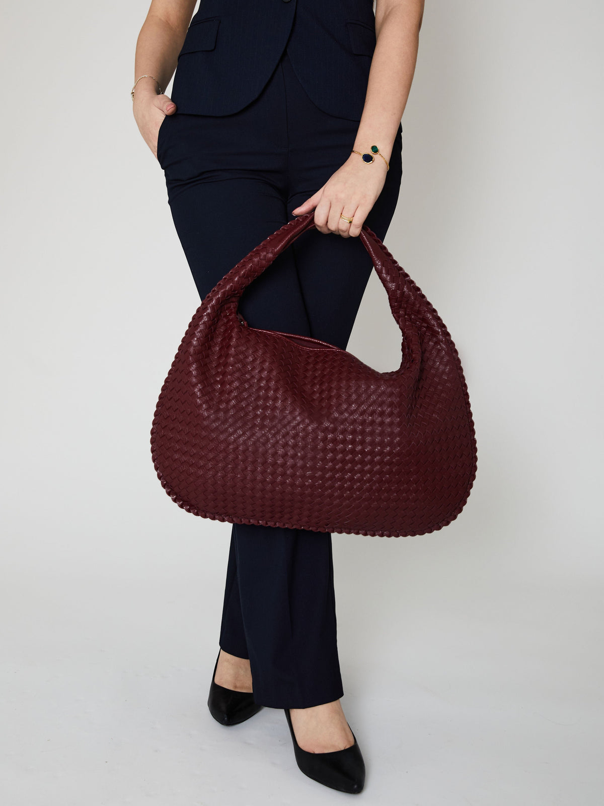 Damen Geflochtene Schultertasche aus Kunstleder