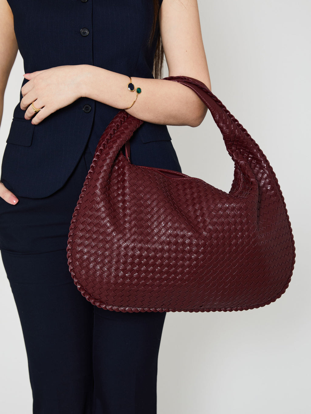 Damen Geflochtene Schultertasche aus Kunstleder