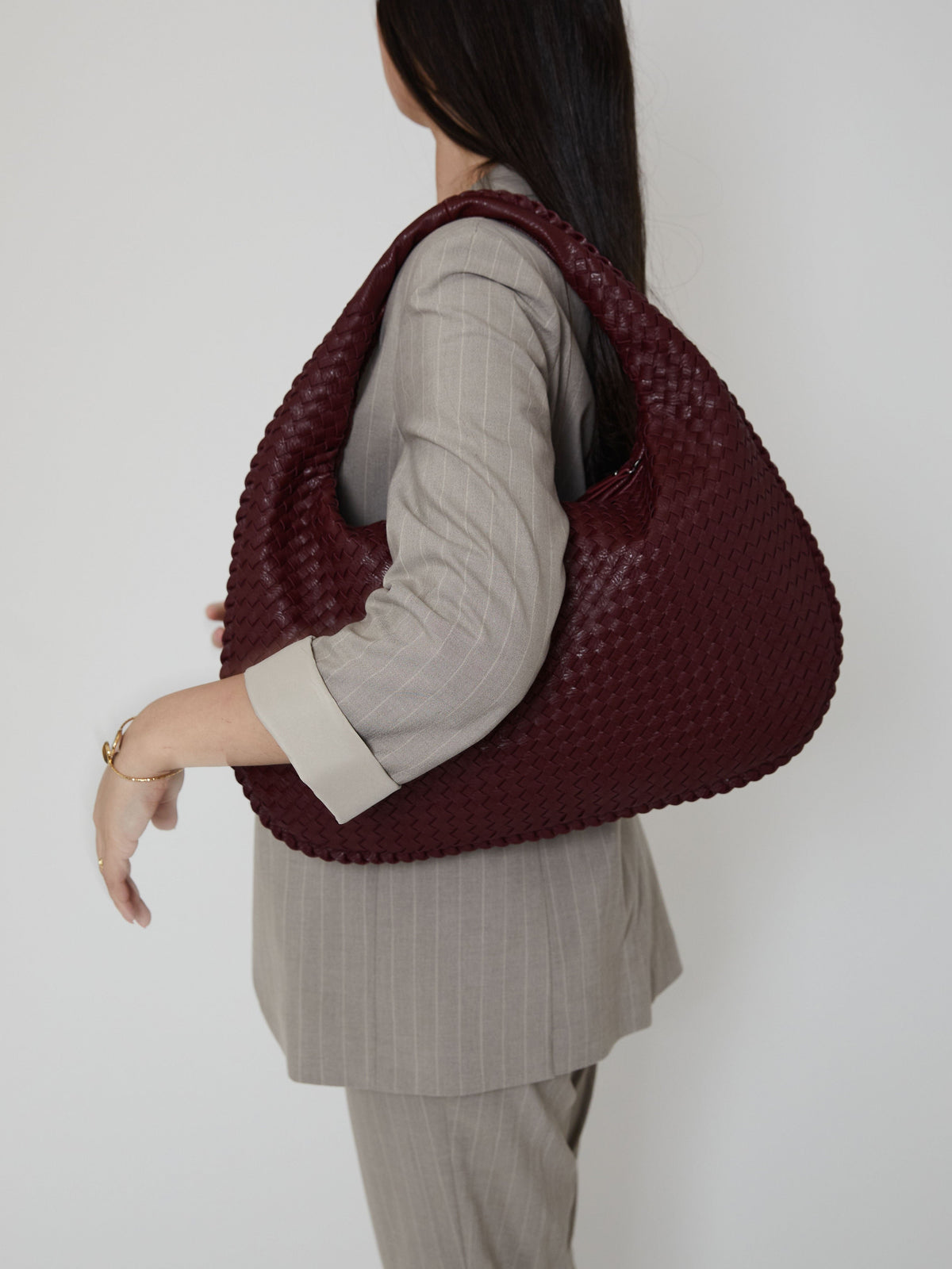 Damen Geflochtene Schultertasche aus Kunstleder