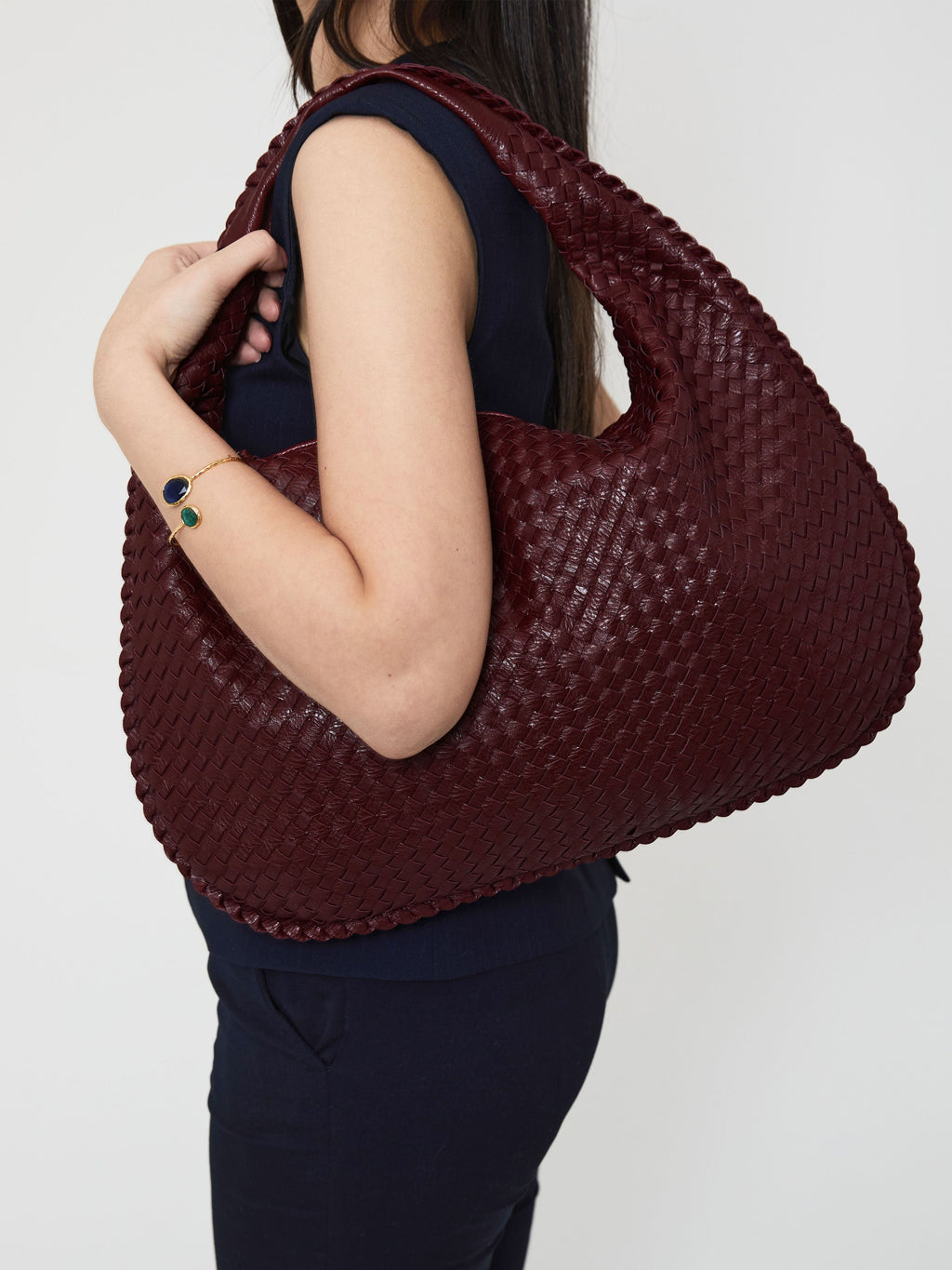Damen Geflochtene Schultertasche aus Kunstleder