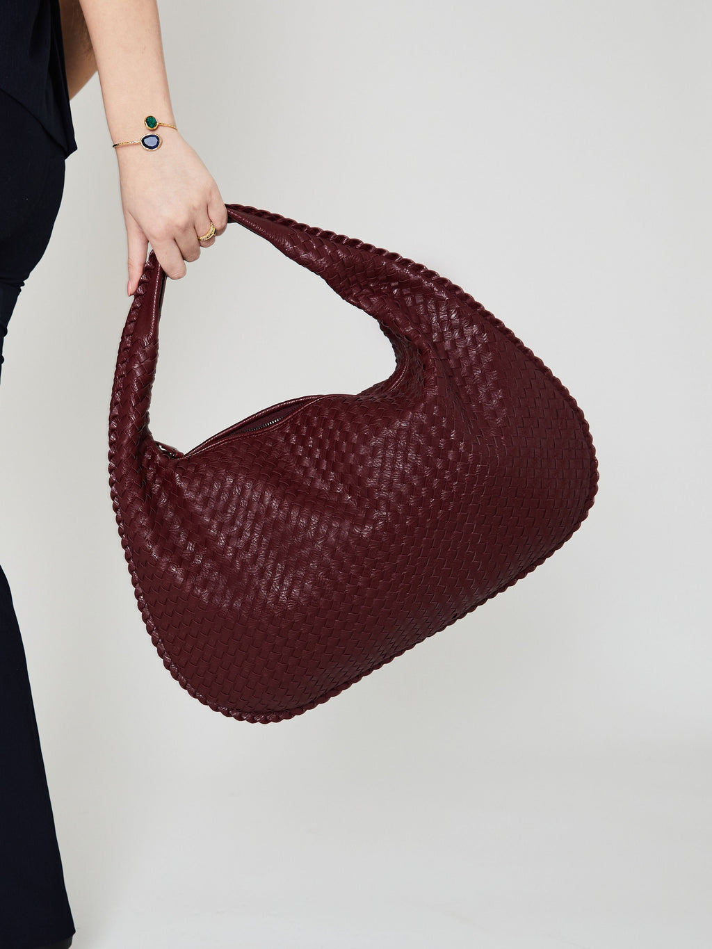 Damen Geflochtene Schultertasche aus Kunstleder