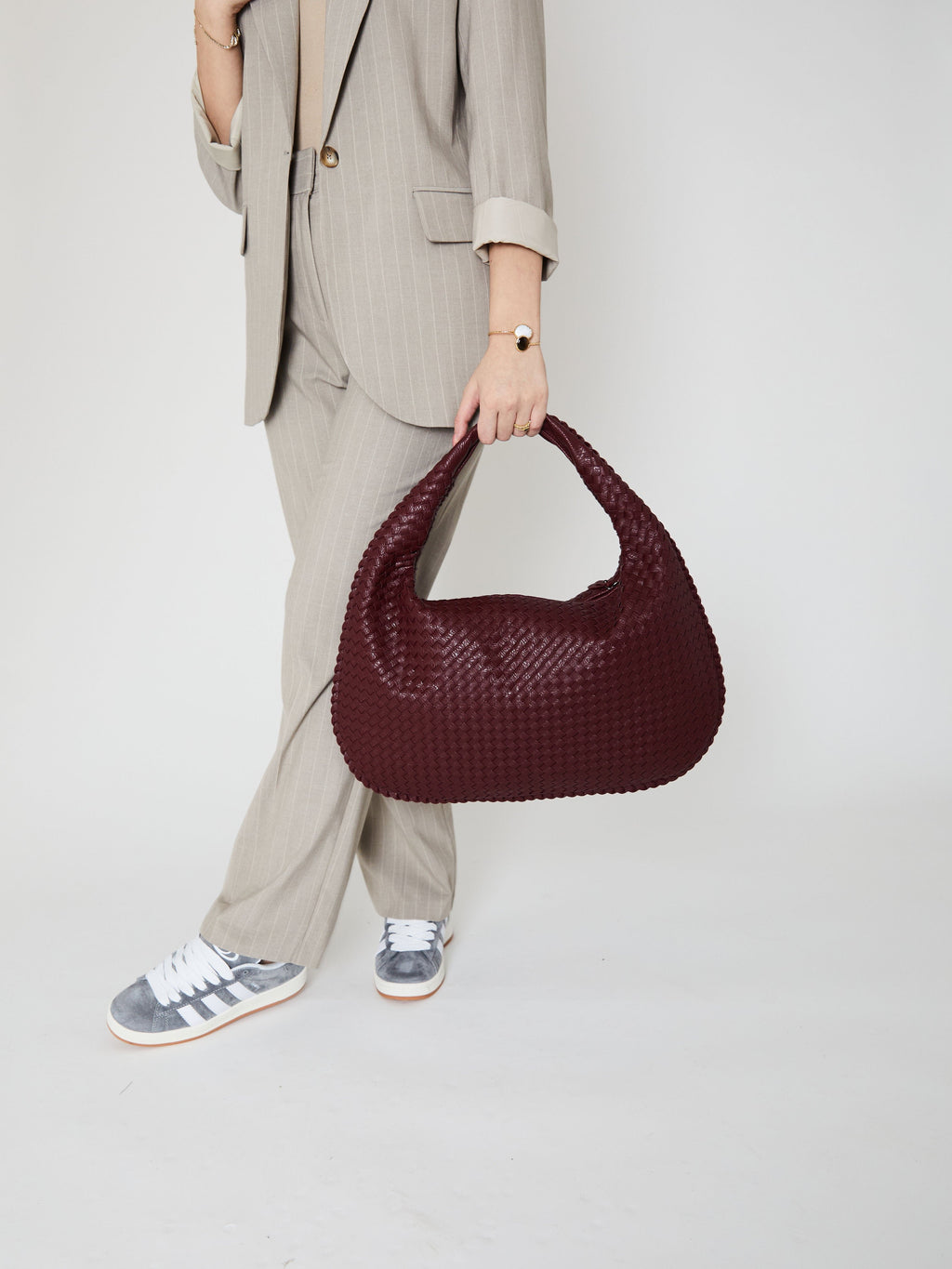 Damen Geflochtene Schultertasche aus Kunstleder