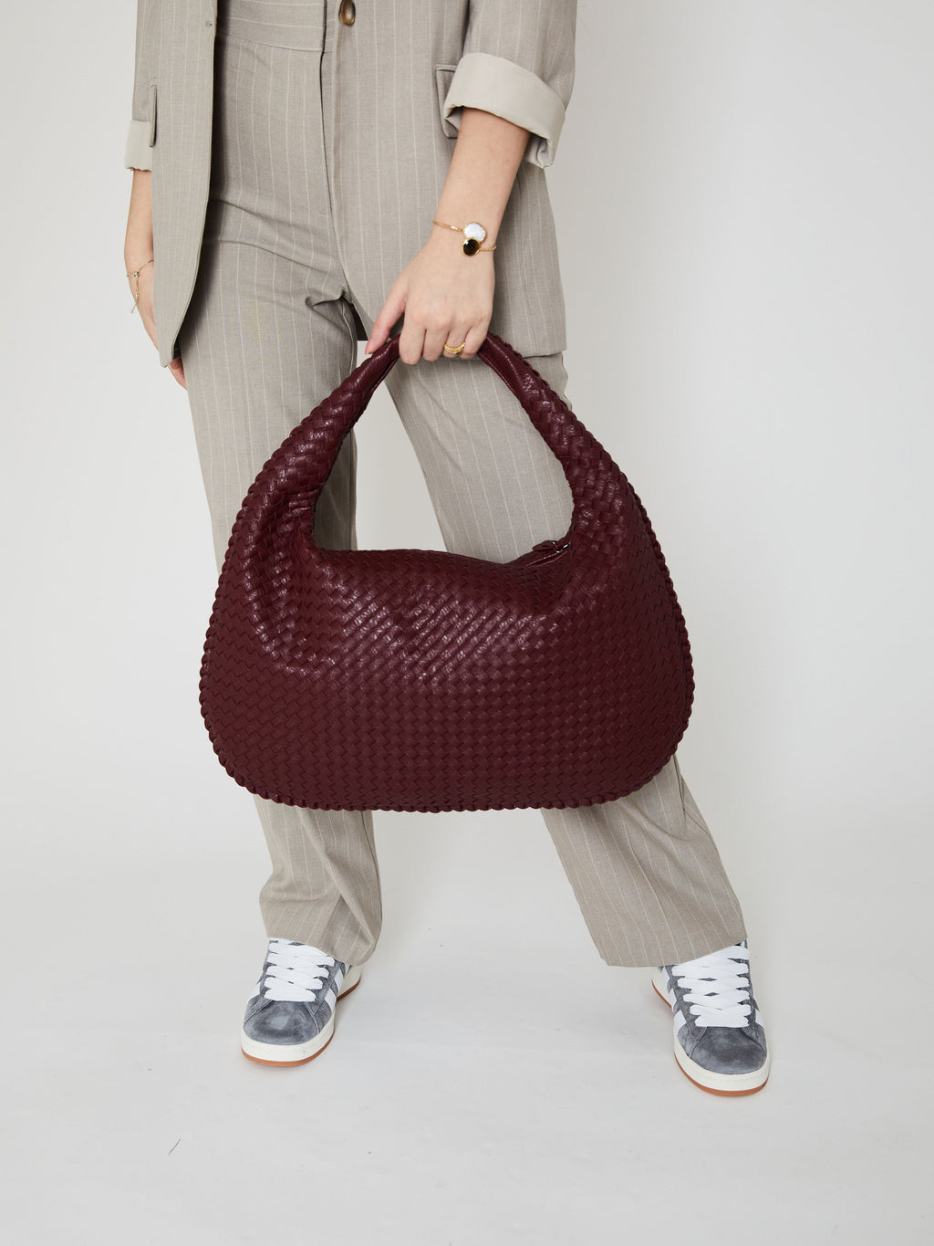 Damen Geflochtene Schultertasche aus Kunstleder