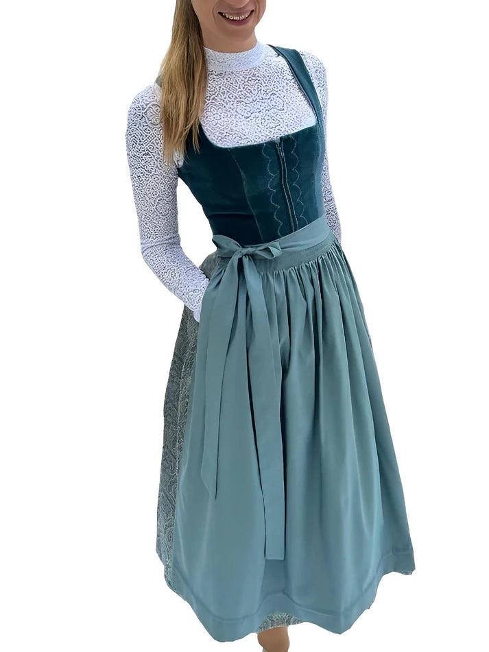 Damen Elegantes Traditionelles  Midi-Dirndl mit Schürze