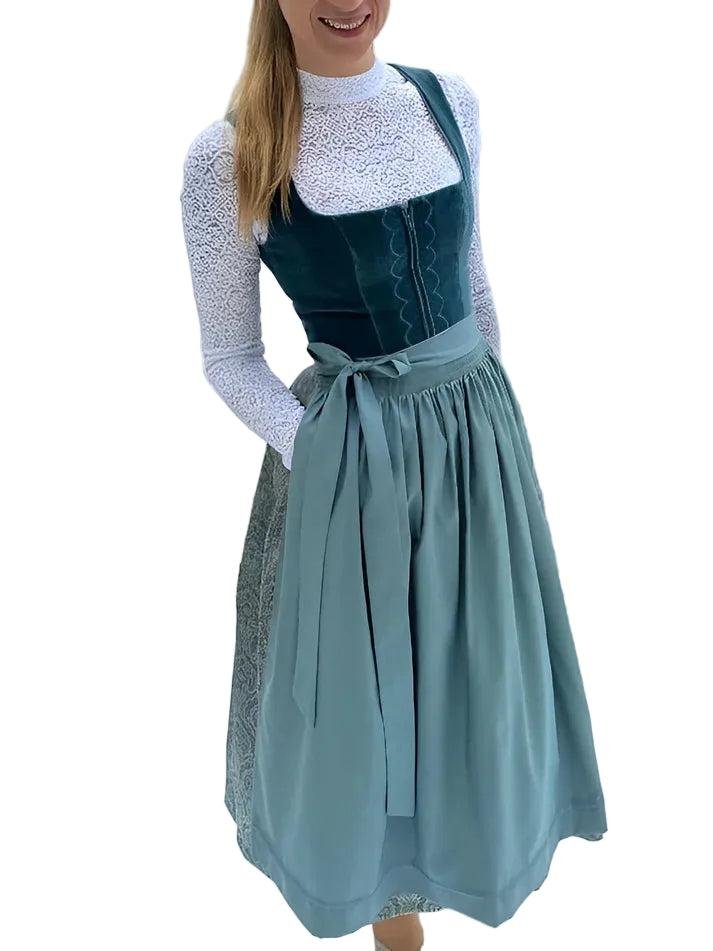 Damen Elegantes Traditionelles  Midi-Dirndl mit Schürze