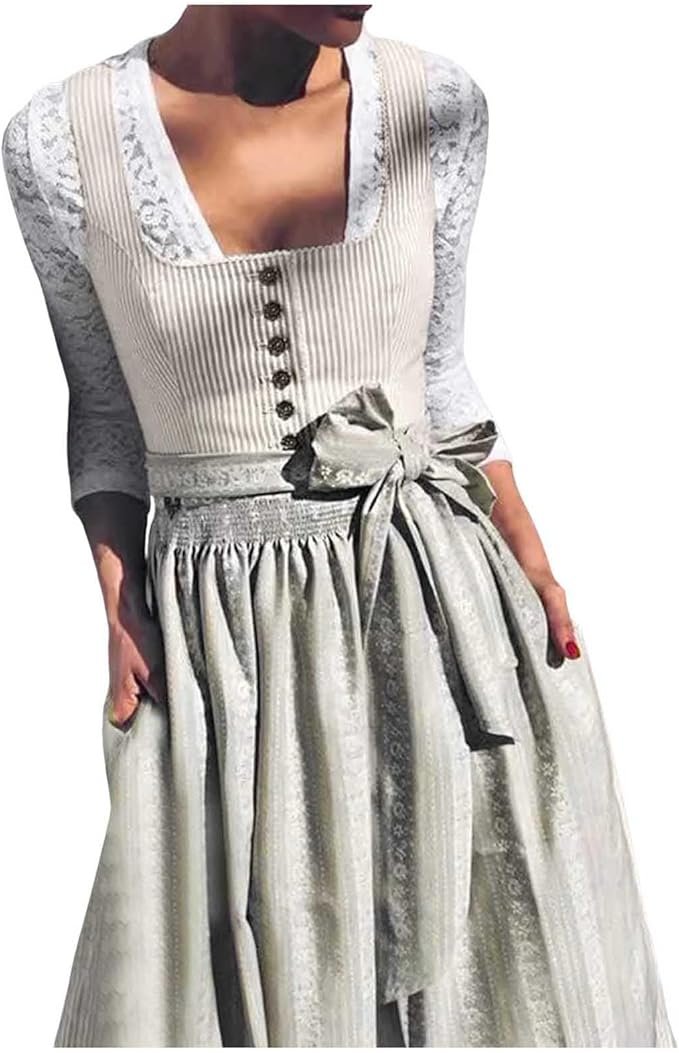 Damen Dirndl-Set mit Knopfleiste und Spitzenbluse