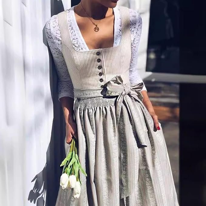 Damen Dirndl-Set mit Knopfleiste und Spitzenbluse