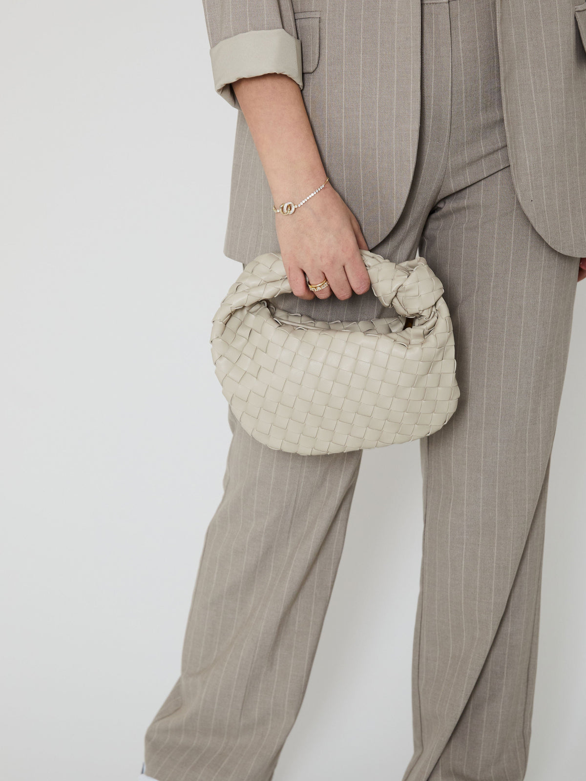 Damen Geflochtene Mini-Handtasche aus Kunstleder mit Knotengriff