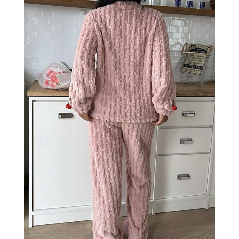 Damen Flauschiges Loungewear-Set mit Kirschstickerei