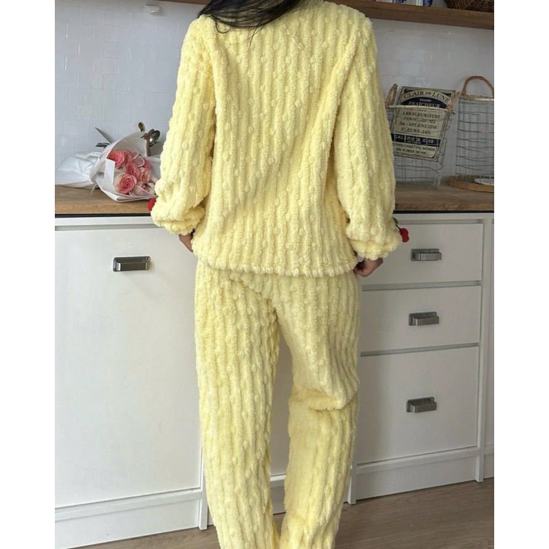 Damen Flauschiges Loungewear-Set mit Kirschstickerei