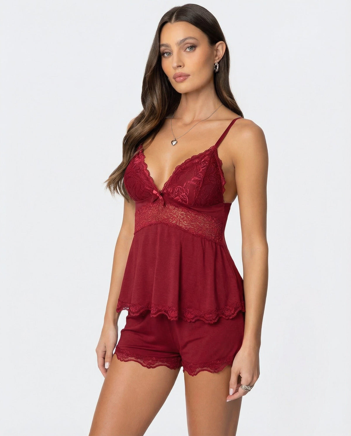Damen Pyjama-Set mit Spitzenbesatz