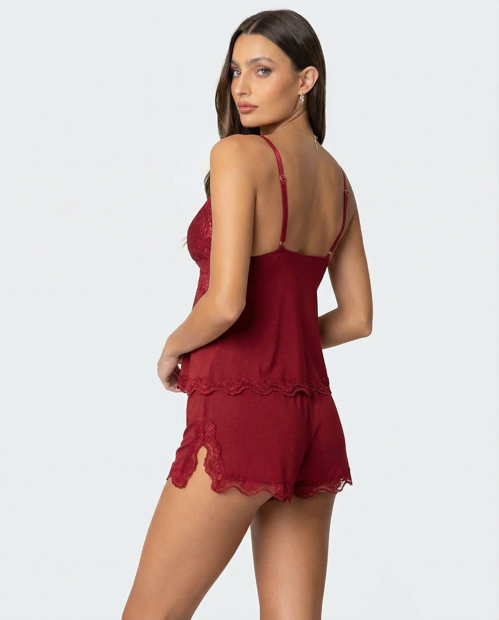 Damen Pyjama-Set mit Spitzenbesatz