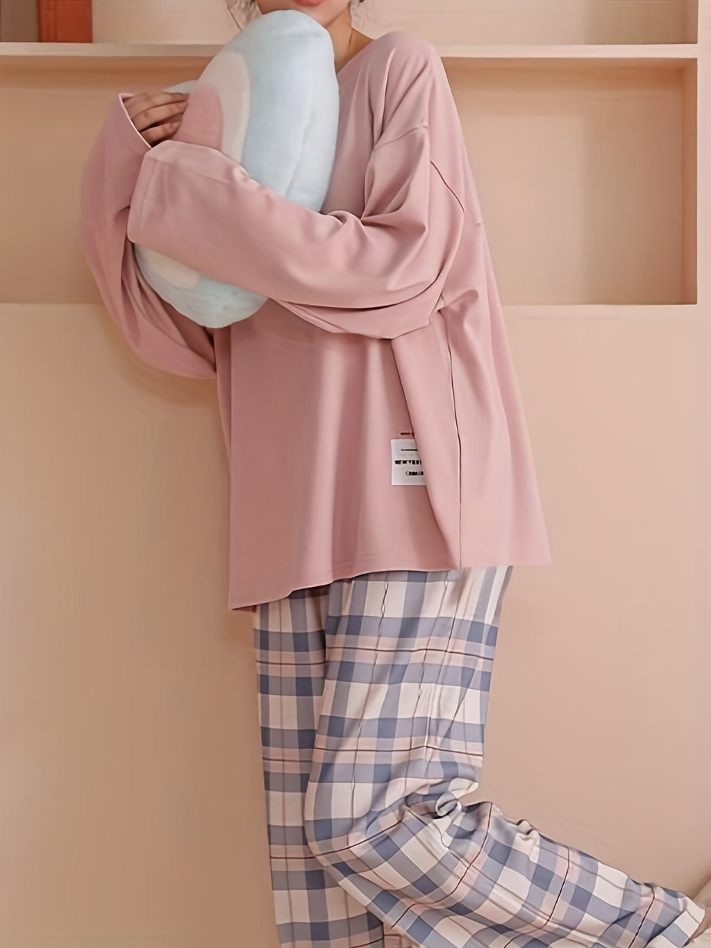 Damen Lässiges Loungewear-Set mit Karomuster