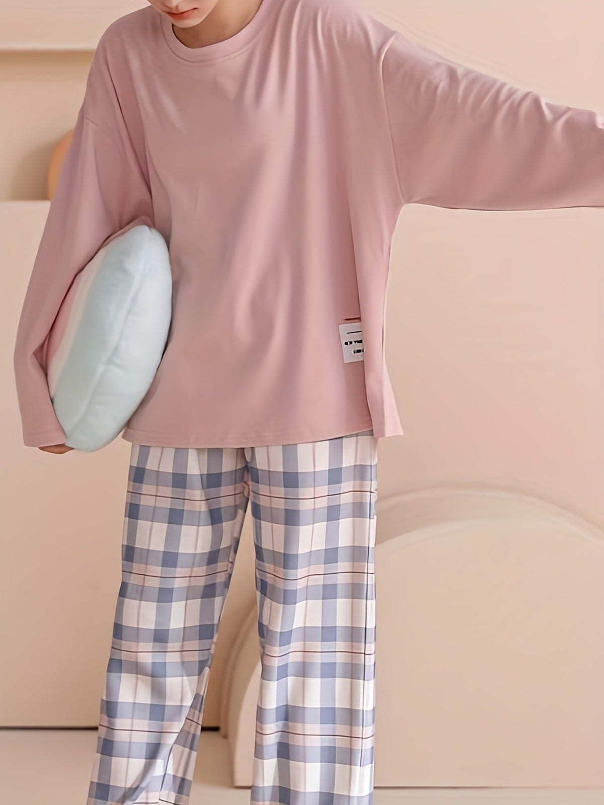 Damen Lässiges Loungewear-Set mit Karomuster