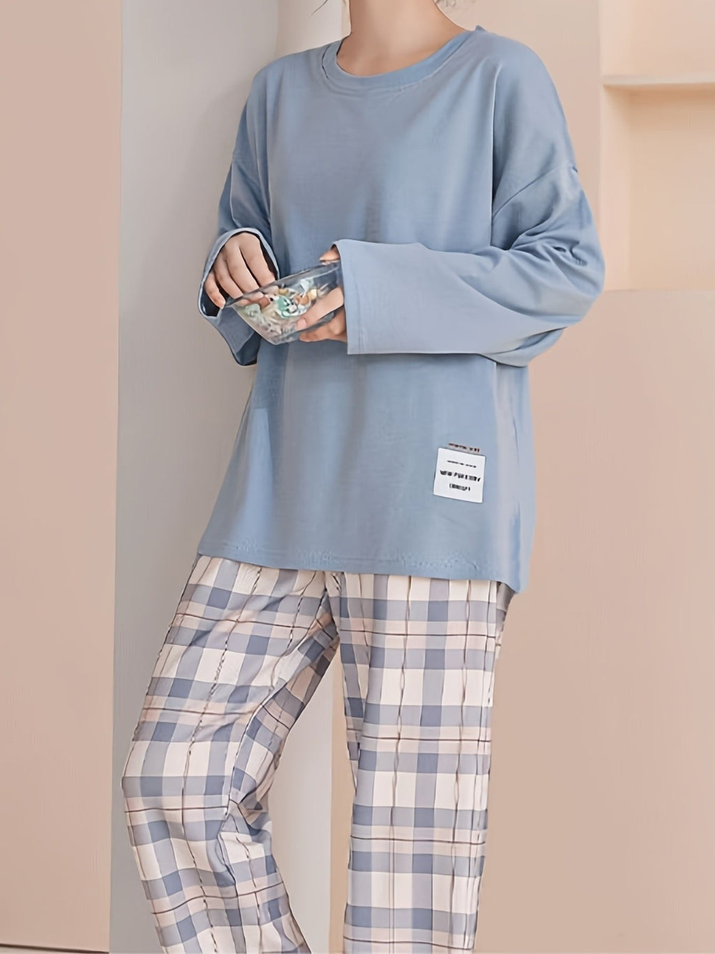 Damen Lässiges Loungewear-Set mit Karomuster