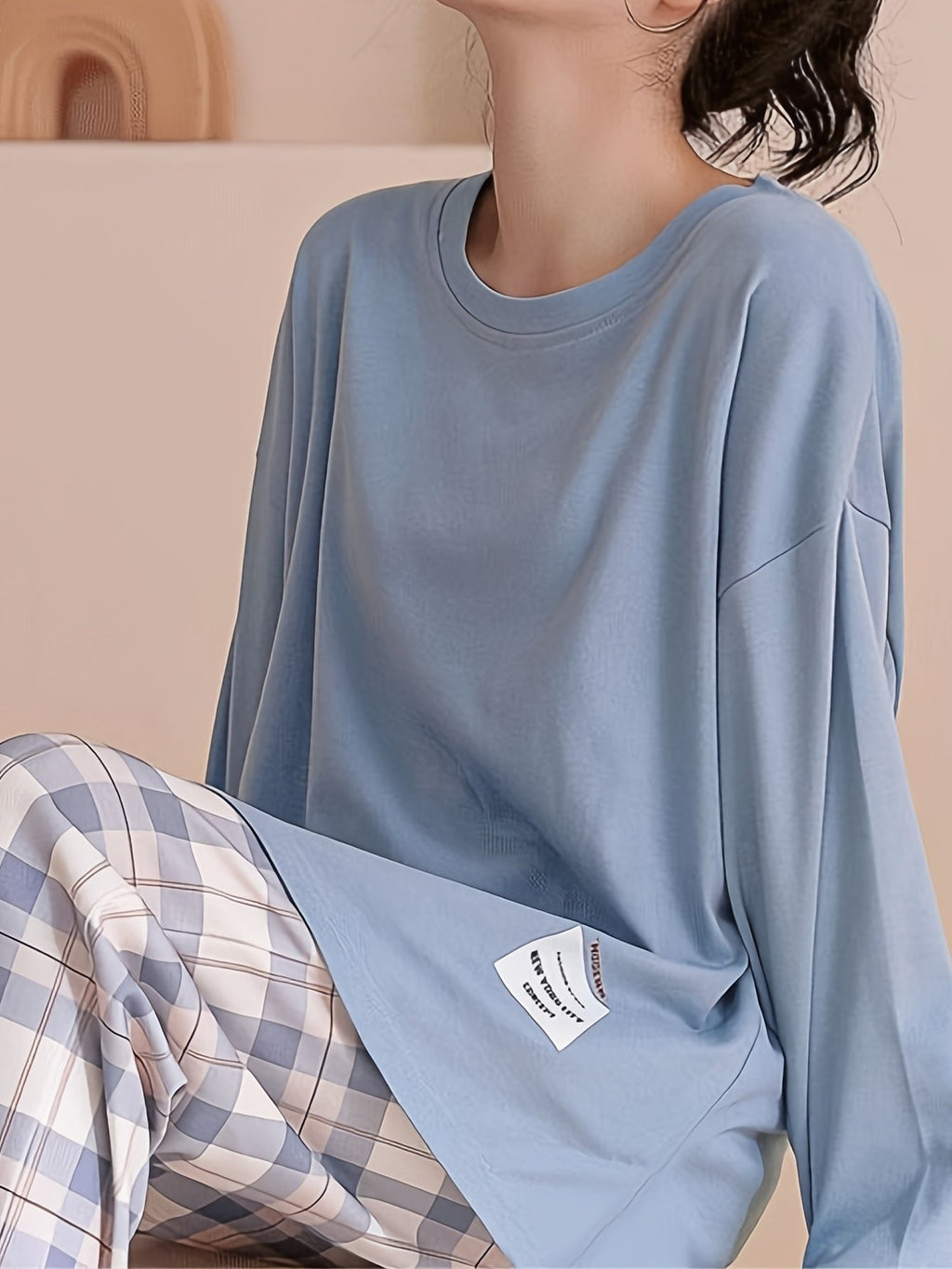 Damen Lässiges Loungewear-Set mit Karomuster