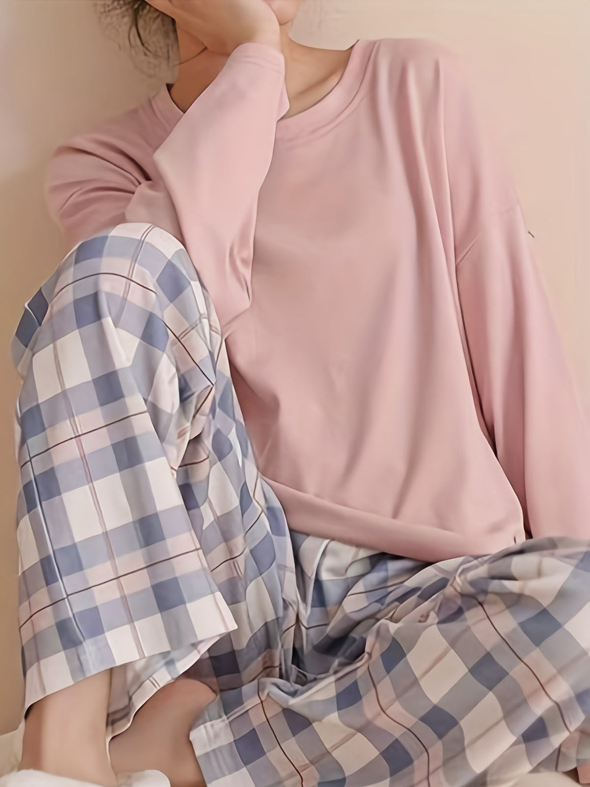Damen Lässiges Loungewear-Set mit Karomuster