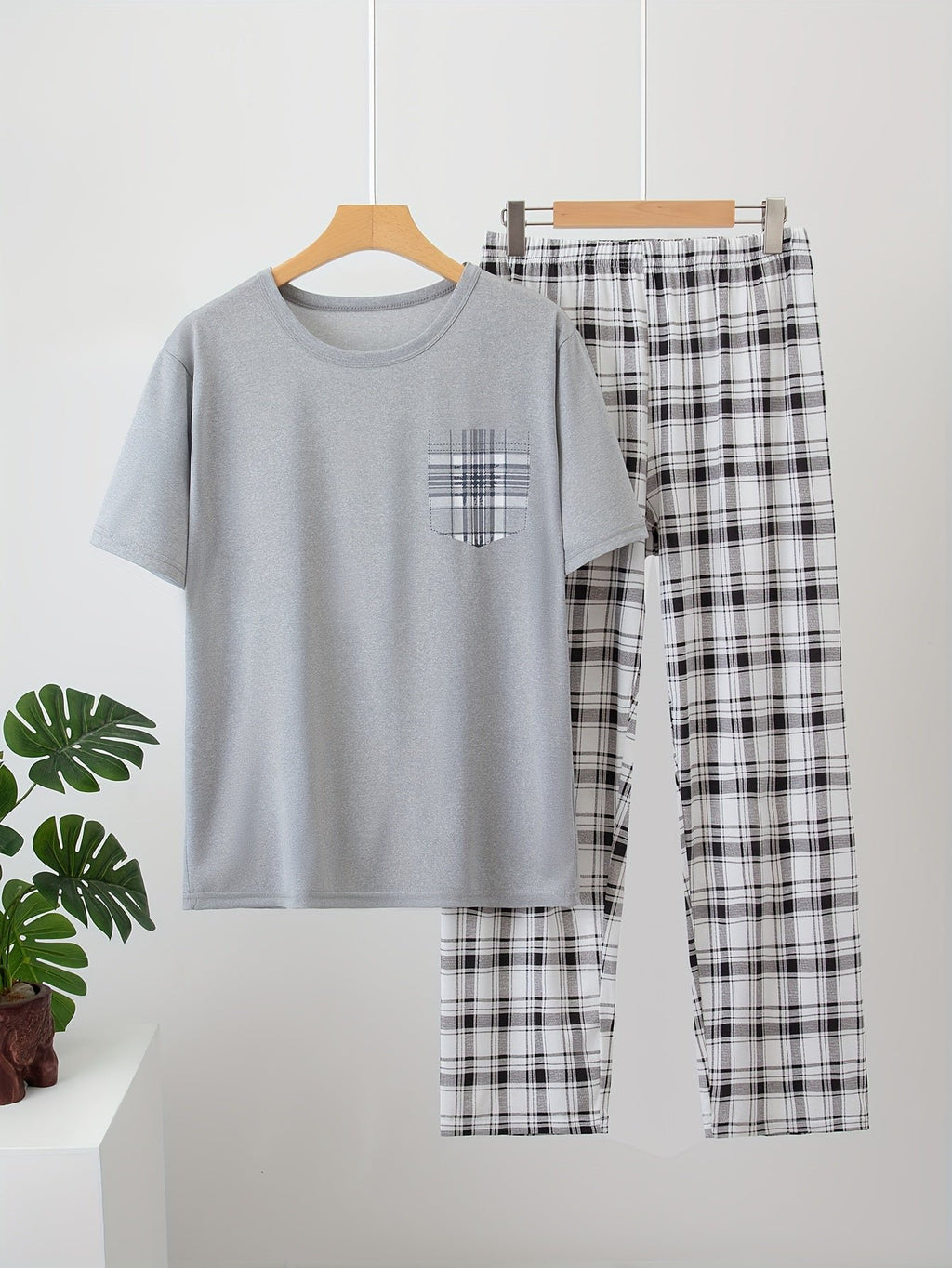 Herren Lässiges Pyjama-Set mit Karomuster
