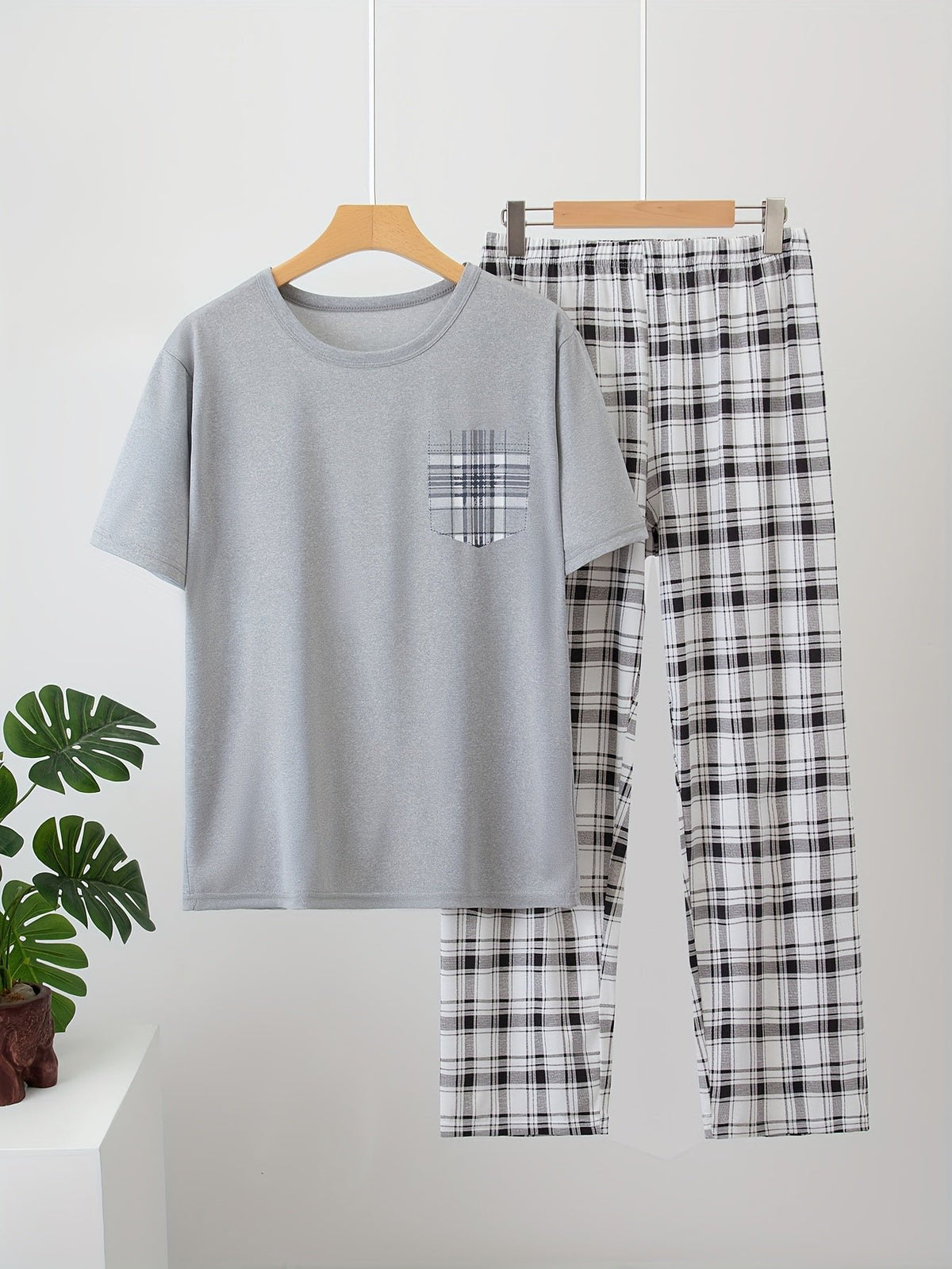 Herren Lässiges Pyjama-Set mit Karomuster