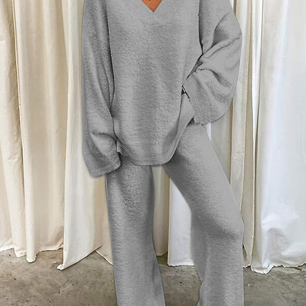 Damen Müheloses Loungewear-Set mit V-Ausschnitt
