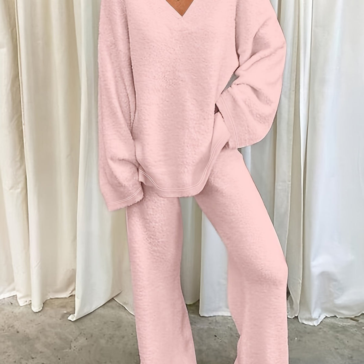 Damen Müheloses Loungewear-Set mit V-Ausschnitt