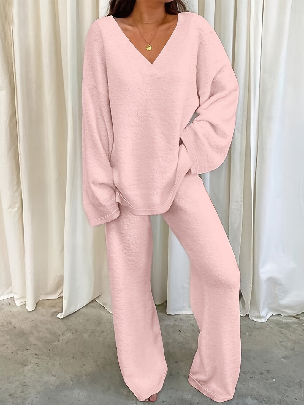 Damen Müheloses Loungewear-Set mit V-Ausschnitt