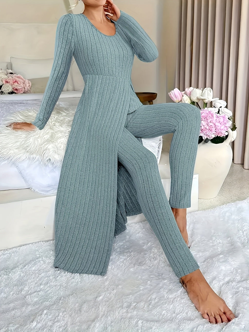 Damen Raffiniertes Loungewear-Set mit Seitenschlitz