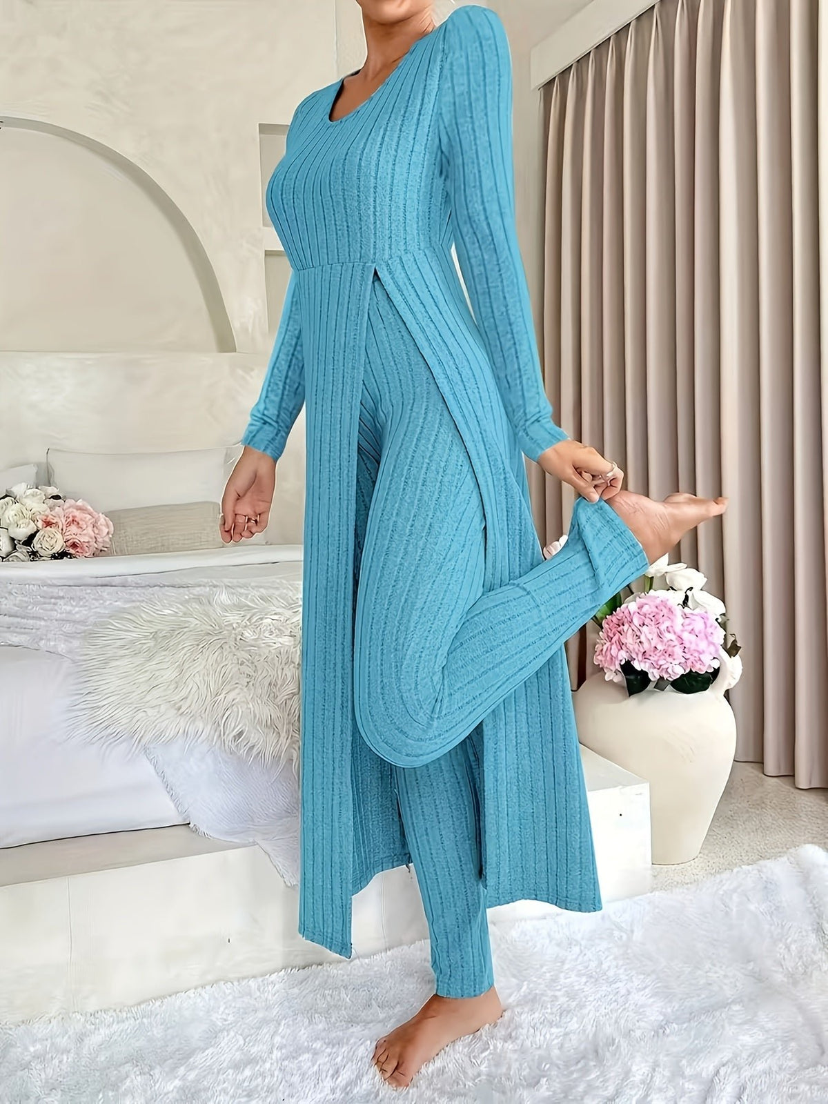 Damen Raffiniertes Loungewear-Set mit Seitenschlitz