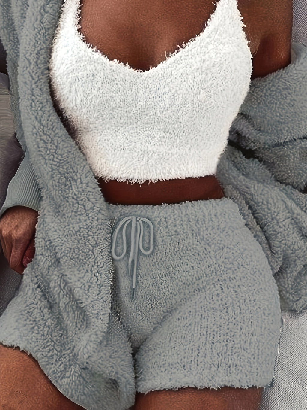 Damen Flauschiges Loungewear-Set mit Kapuze