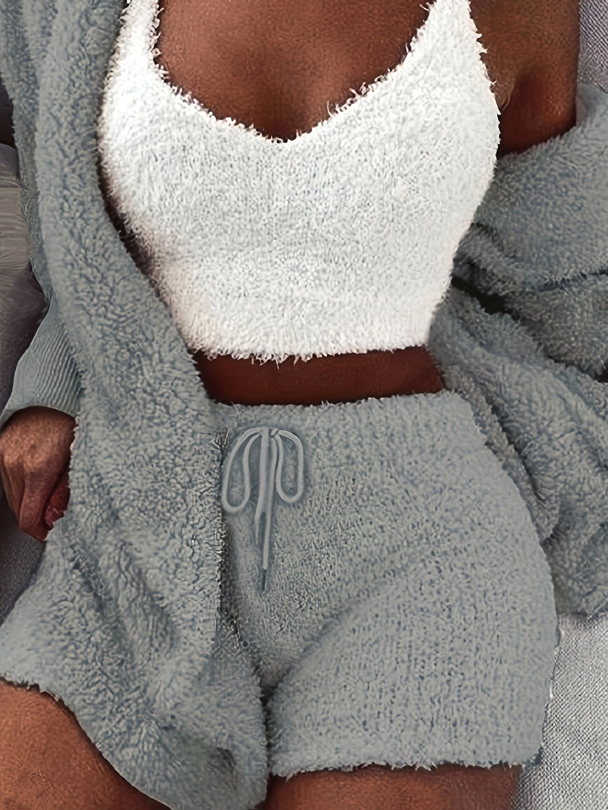 Damen Flauschiges Loungewear-Set mit Kapuze