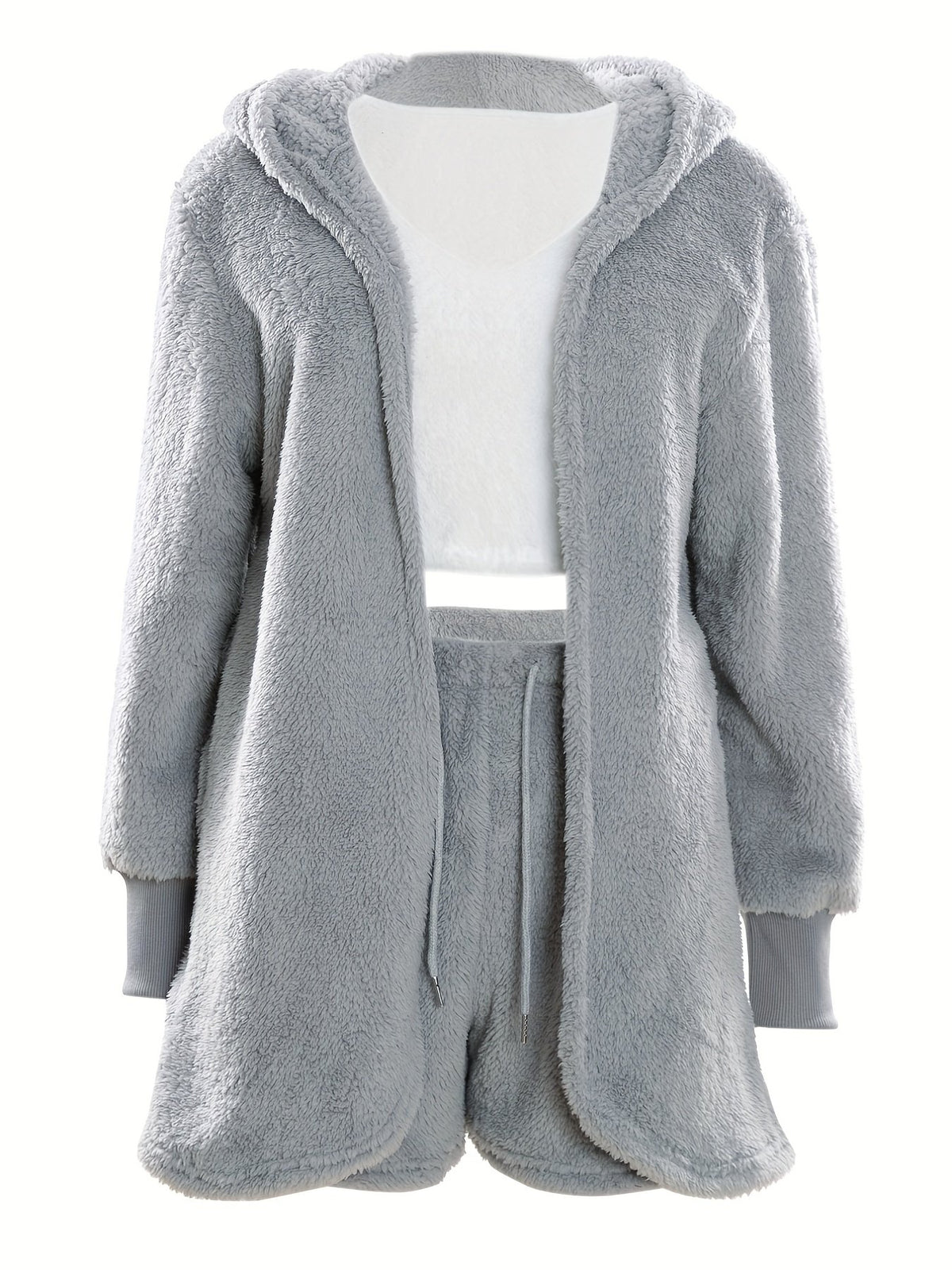Damen Flauschiges Loungewear-Set mit Kapuze