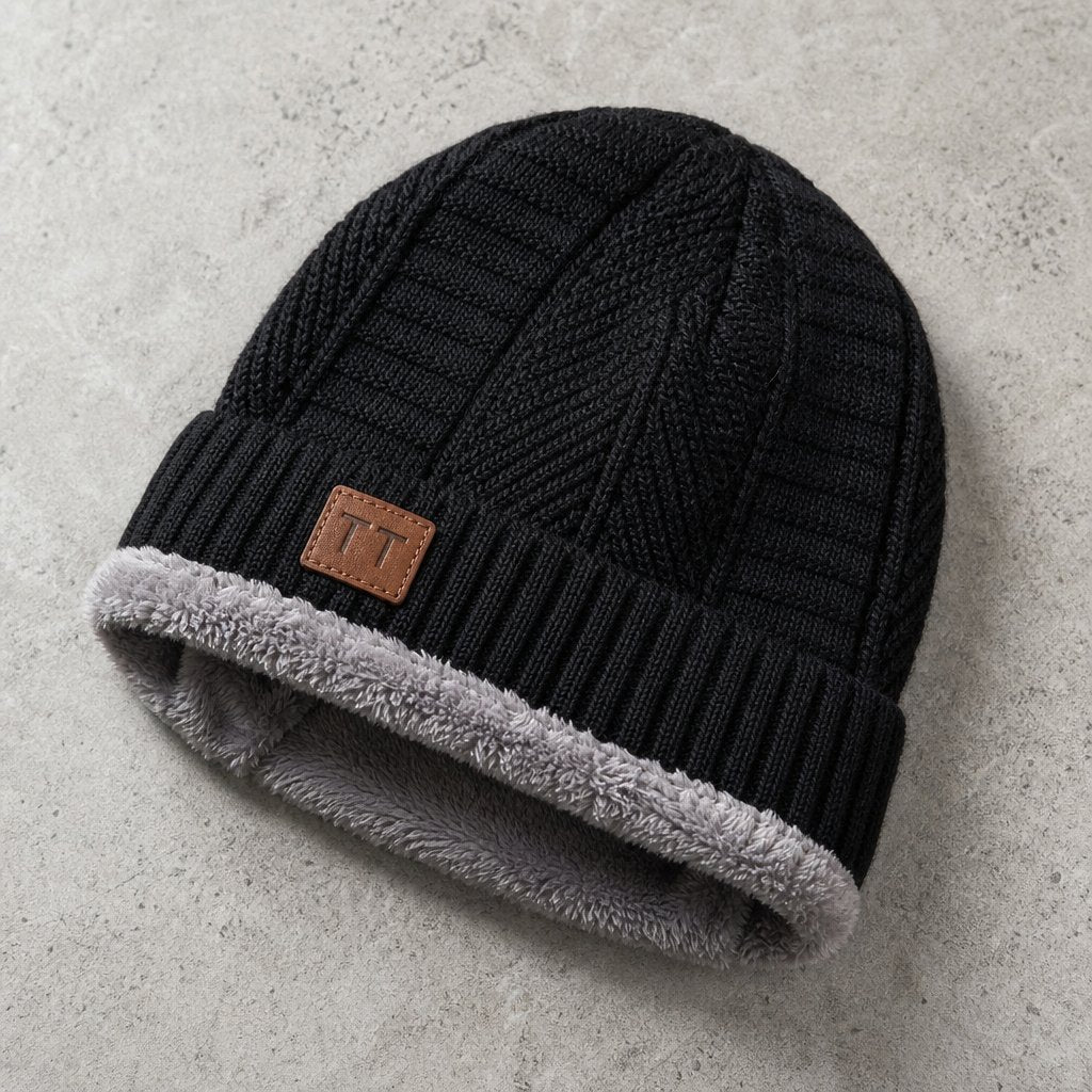 Herren Rippstrick-Beanie mit Fleece-Futter