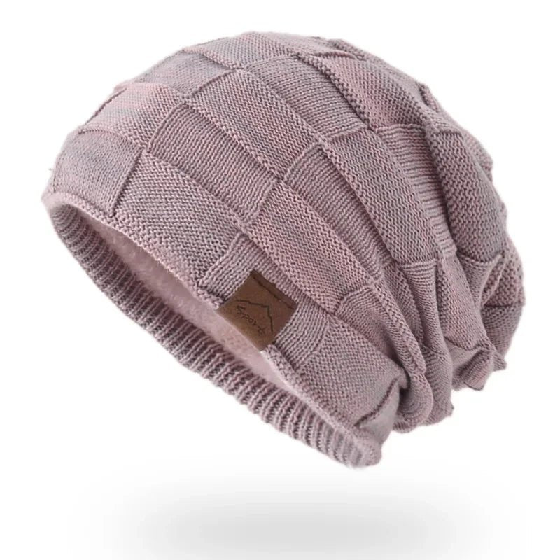 Unisex Slouchy Strickbeanie mit Patchwork-Muster