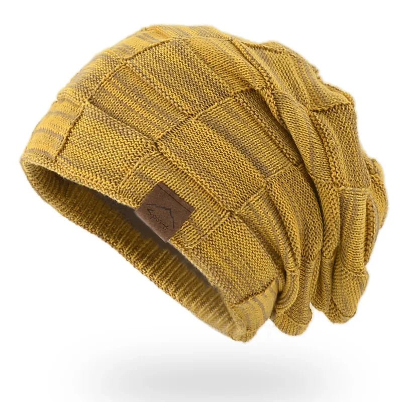 Unisex Slouchy Strickbeanie mit Patchwork-Muster
