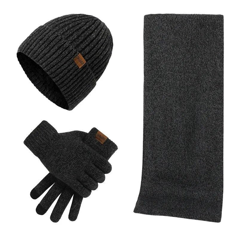 Herren Gemütliches Set aus Rippstrick-Mütze, Schal und Handschuhen