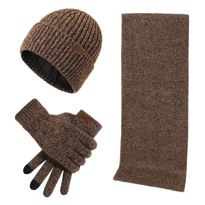 Herren Gemütliches Set aus Rippstrick-Mütze, Schal und Handschuhen