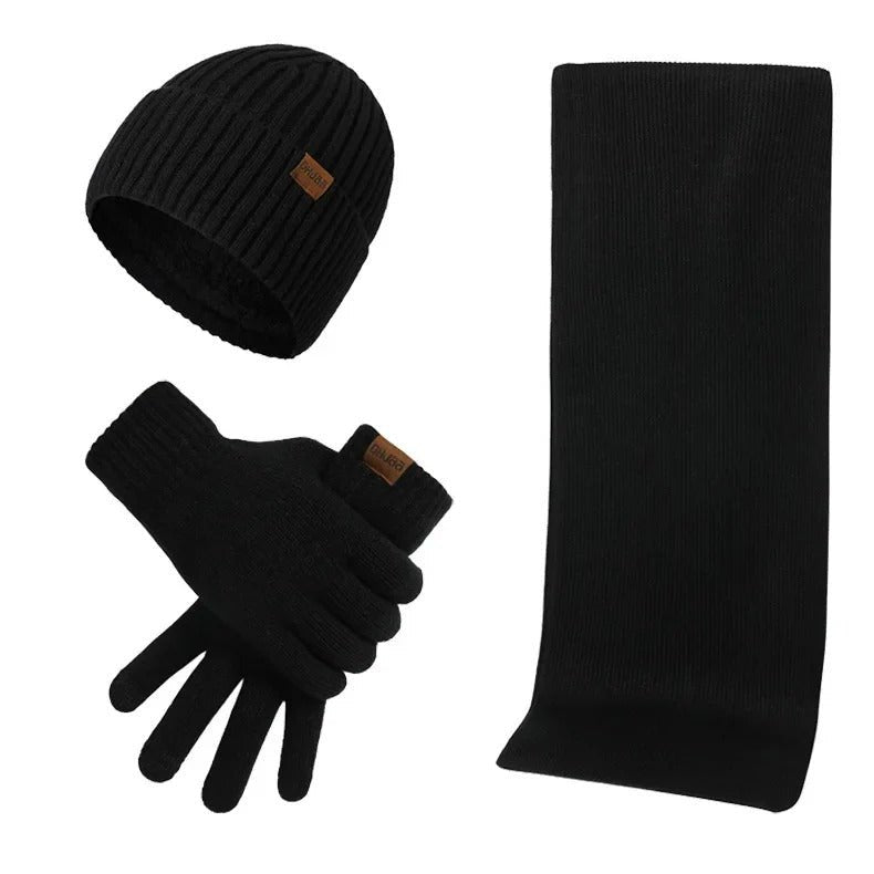 Herren Gemütliches Set aus Rippstrick-Mütze, Schal und Handschuhen