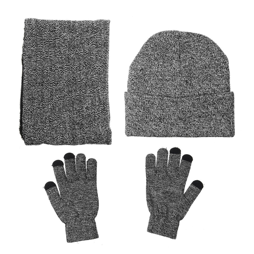 Herren Winterset aus Strickbeanie, Schal und Touchscreen-Handschuhen