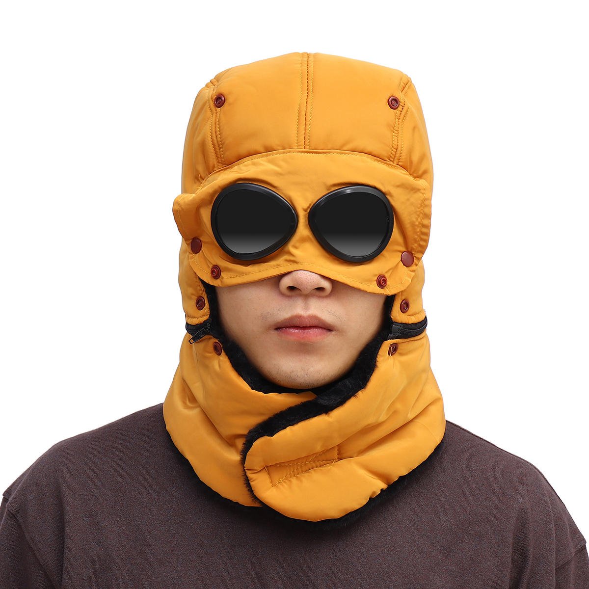Unisex Mütze mit Ohrenschutz, Skibrille und abnehmbarer Maske
