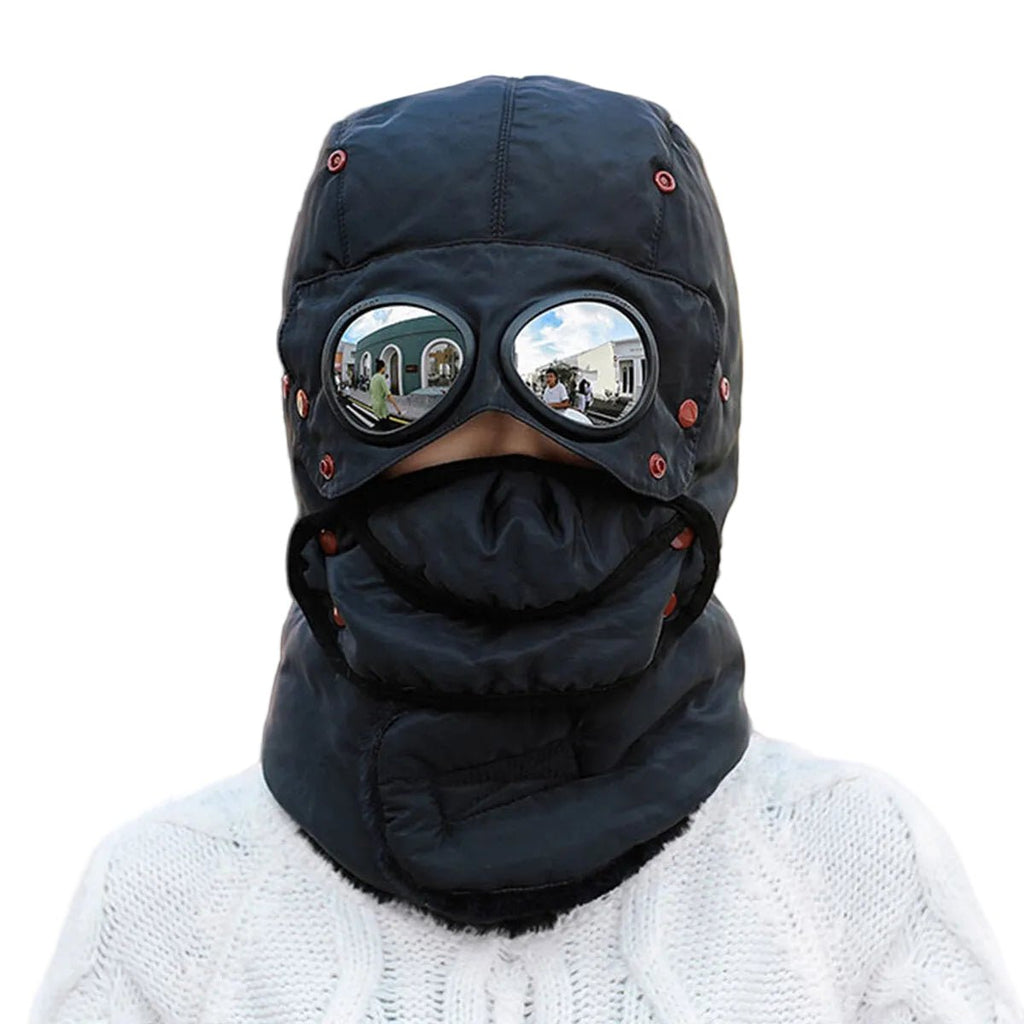 Unisex Mütze mit Ohrenschutz, Skibrille und abnehmbarer Maske