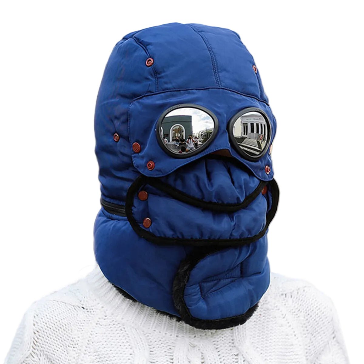 Unisex Mütze mit Ohrenschutz, Skibrille und abnehmbarer Maske