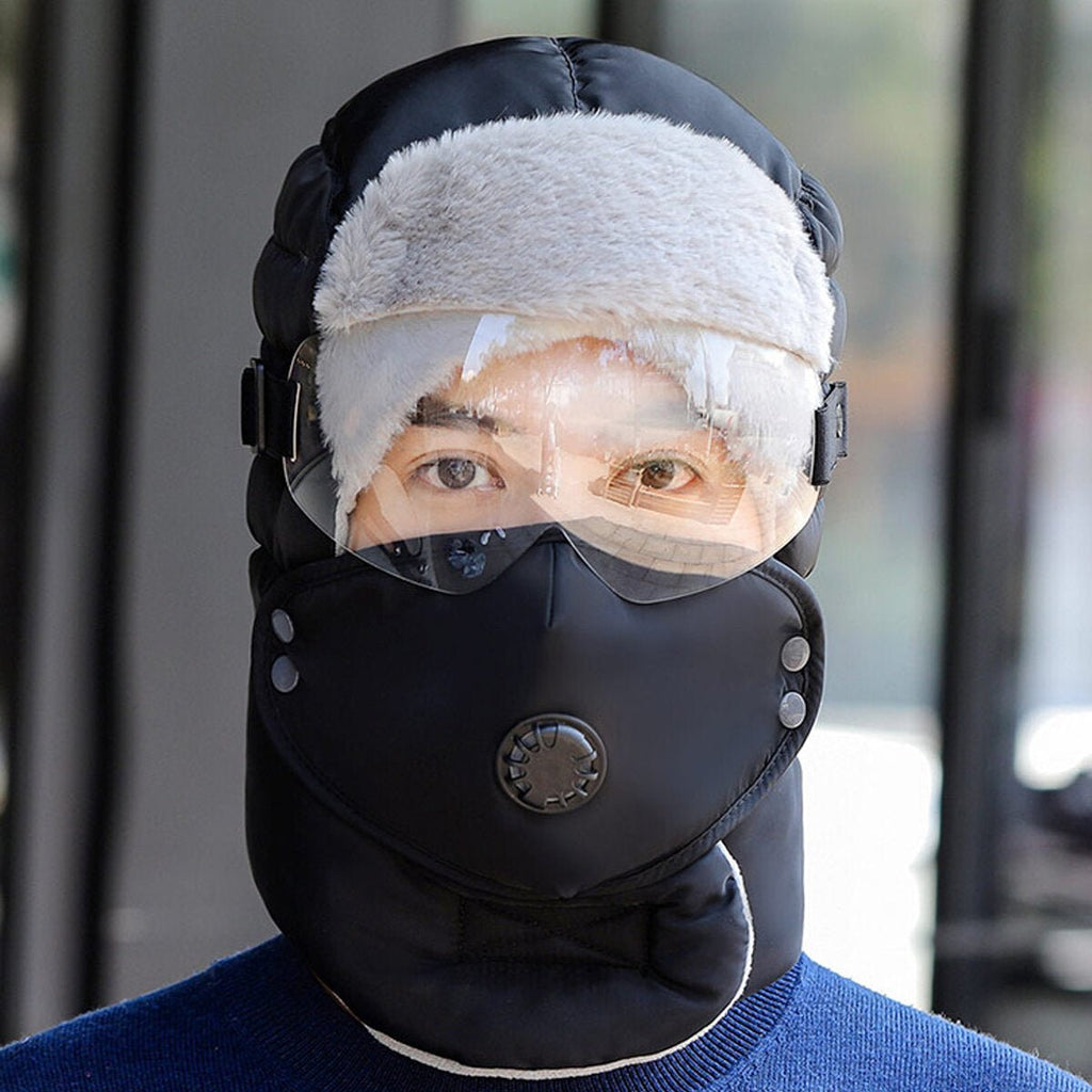 Unisex Gefütterte Mütze mit Skibrille und abnehmbarer Maske