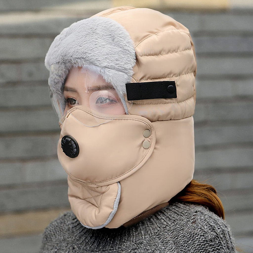 Unisex Gefütterte Mütze mit Skibrille und abnehmbarer Maske