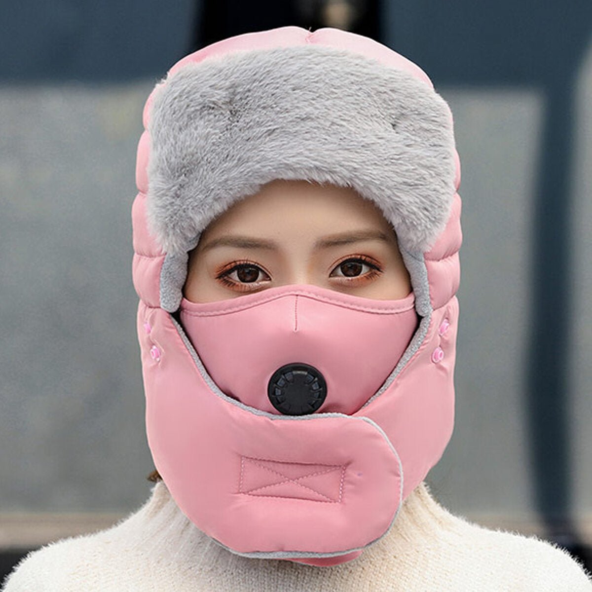 Unisex Gefütterte Mütze mit Skibrille und abnehmbarer Maske