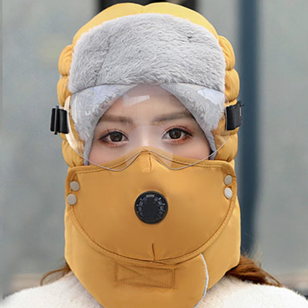 Unisex Gefütterte Mütze mit Skibrille und abnehmbarer Maske